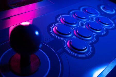 Arcade Stick Buttons, Gamming controls colorful RGB lights.の写真素材