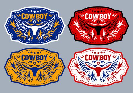 Western Style Cowboy Bull Belt Buckle vector set design.のイラスト素材