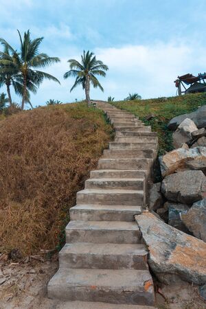 Rustic Stairs in Tropical zone in Mexican Beach.の写真素材