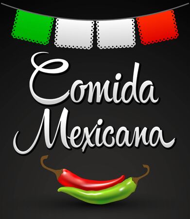 Comida Mexicana, Mexican Food spanish text Vector design.のイラスト素材