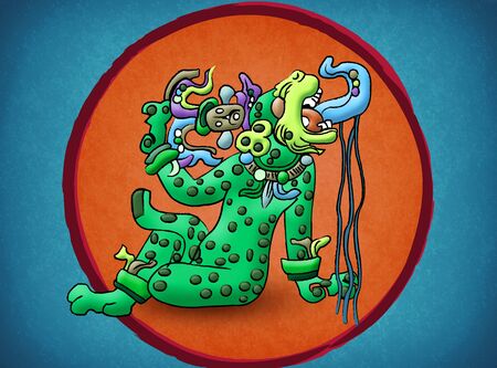 Mayan Jaguar Deity Balam, illustration Codex style.の写真素材