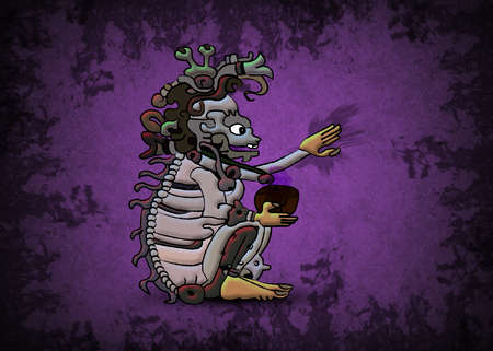 Yum Cimil Mayan Death Deity god illustration.の写真素材