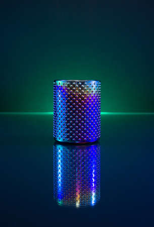 Colorful Glass with Sphere texture on Dark Background and Neon Light.の写真素材