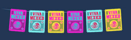 Viva Mexico Mexican holiday vector, street decoration, master collection.のイラスト素材