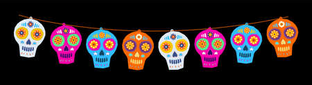 Sugar Skull Day of the Death Traditional vector crafted decorations.のイラスト素材