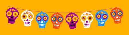 Sugar Skull Day of the Death Traditional vector crafted decorations.のイラスト素材