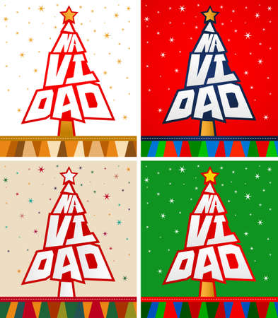 Navidad, Christmas Spanish text Vector Pine Lettering Shape Collection Set.のイラスト素材