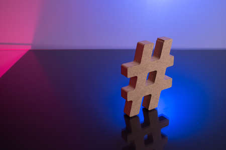 Hashtag Tagging Symbol letter on color light background.の写真素材