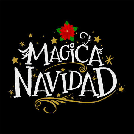 Magica Navidad, Magic Christmas Spanish text, Fantasy Holiday vector.のイラスト素材