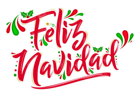 Feliz Navidad, Merry Christmas spanish text holiday design.のイラスト素材
