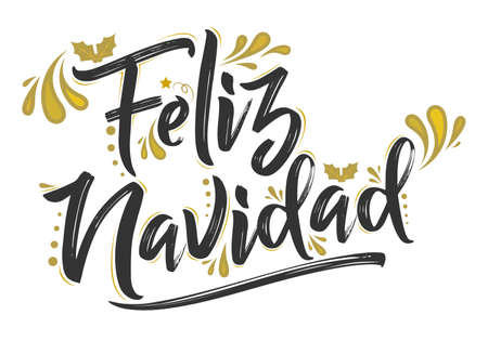 Feliz Navidad, Merry Christmas spanish text holiday design.のイラスト素材