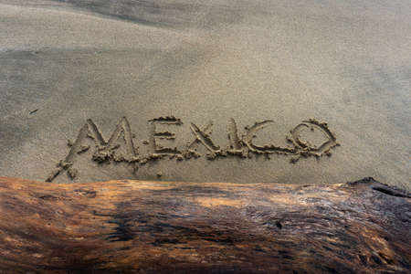 Mexico word Written in Mexican Beach Sand.の写真素材