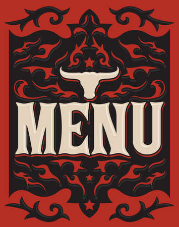 Wild West Style menu cover design, Barbecue restaurant.のイラスト素材
