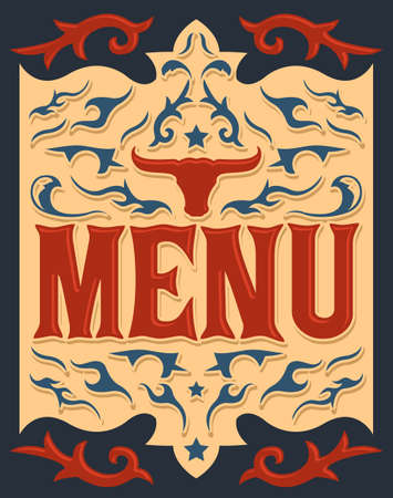 Wild West Style menu cover design, Barbecue restaurant.のイラスト素材
