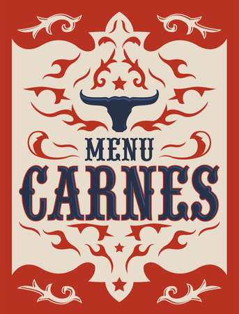 Menu Carnes, Meat Menu spanish text cover design, Barbecue restaurant.のイラスト素材