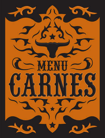 Menu Carnes, Meat Menu spanish text cover design, Barbecue restaurant.のイラスト素材