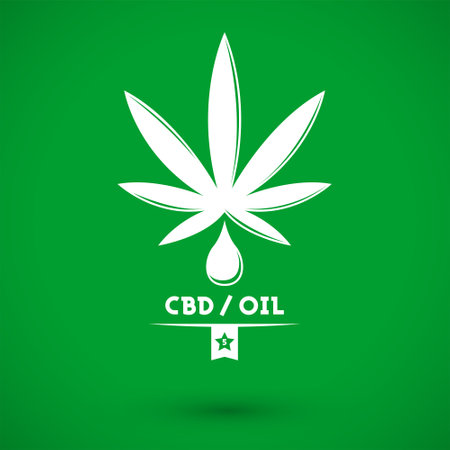 CBD Oil Marijuana emblem design, oil drop and leaf.のイラスト素材