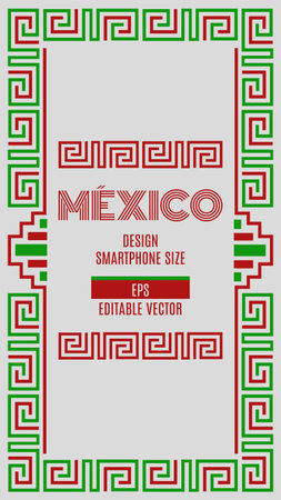 Mexico Aztec Maya lines elements design flag colors vertical cellphone sizeのイラスト素材