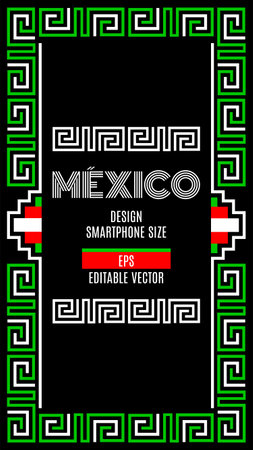 Mexico Aztec Maya lines elements design flag colors vertical cellphone sizeのイラスト素材