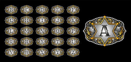 Western Style Cowboy Belt Buckle Sheriff badge Monogram Master Collectionのイラスト素材