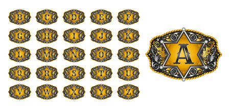 Western Style Cowboy Belt Buckle Sheriff badge Monogram Master Collectionのイラスト素材