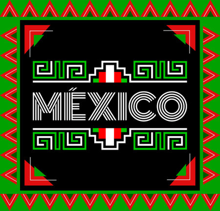 Mexico Aztec Maya lines elements design flag colorsのイラスト素材