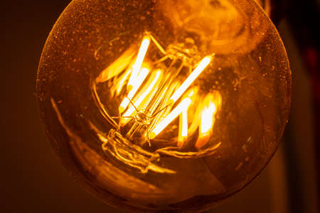 Decorative carbon filament bulb light. Dust on the glass. Macro photography.の写真素材