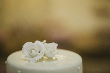 Top of scenic cake for wedding, with roses detail.の写真素材
