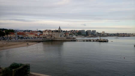 CASCAIS, PORTUGAL - APRIL 14, 2017: Cascais dock and main beach on Holy Week break at sunsetのeditorial素材