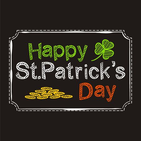 Title for St. Patrick's Day in chalk style. The inscription on a black background in the colors of the Irish flag. Lettering for decoration of holiday attributes, posters, cards. Vector illustrationのイラスト素材