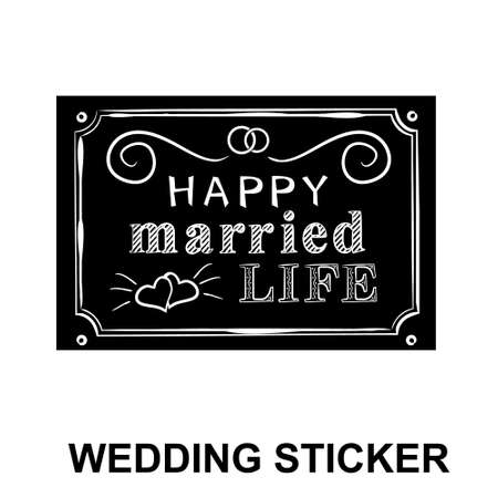 Original wedding stickers. Vector wedding illustration. Chalky lettering. Wedding Cards. Happy married life.のイラスト素材