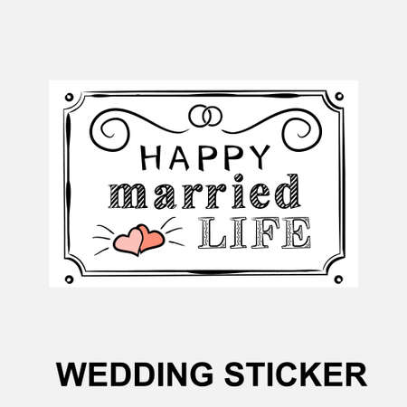 Original wedding stickers. Vector wedding illustration. Wedding Cards. Happy married life.のイラスト素材