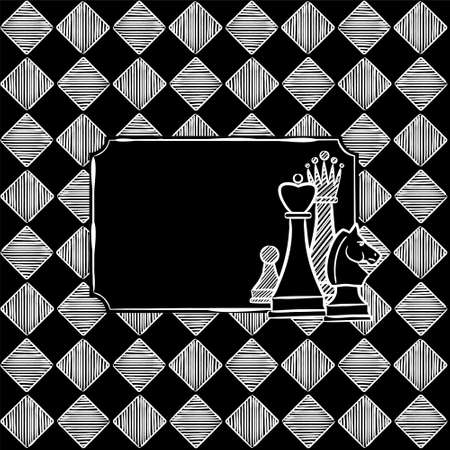 Chalk Hand Drawn Chess Frame. Vector Chess desing.のイラスト素材
