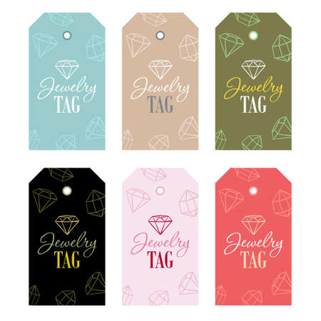 Crystal tag. Label with crystals. Tag wifth diamonds. Tag price. Handmade jewerly label. Vector illustrationのイラスト素材