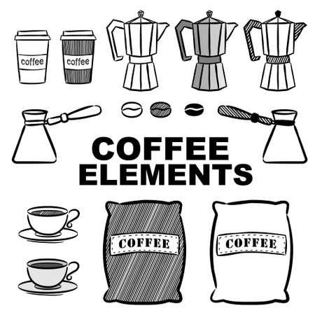 Hand drawn coffee elements. Vector illustration. Food design.のイラスト素材