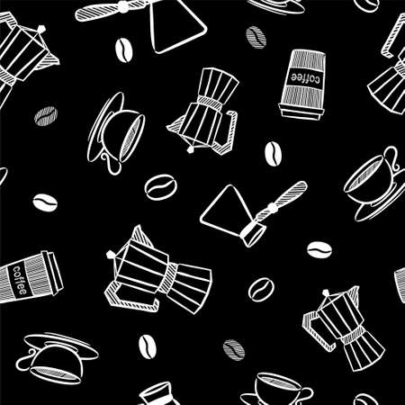 Seamless coffee pattern in chalky style. Cute doodle food background. Vector illustrationのイラスト素材