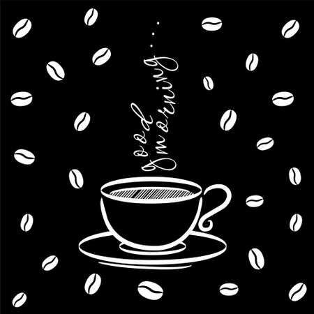 Chalk Motivation coffee postcard. Vector illustration. Hand drawn cafe decor in doodle styleのイラスト素材