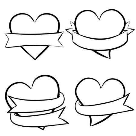 Hand-drawn vector labels with heart. Heart wrapped in tape. Ribbons for text. Heart with ribbon. Valentine's Day. Loveのイラスト素材