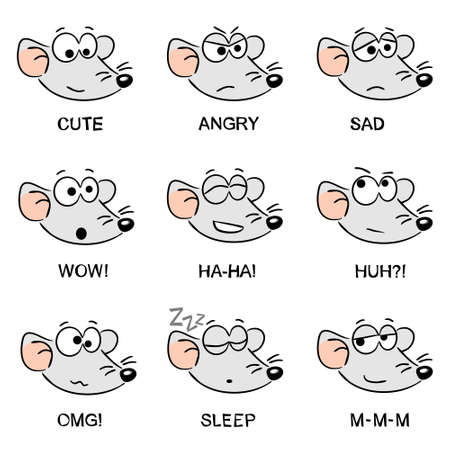 Mouse emoji. Funny hand drawn mouse. Animals vector illustration. Doodle mouse.のイラスト素材