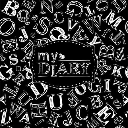 Cover for diary. Seamless lettering background. Vector illustration. School and learning theme. Chalk coverのイラスト素材