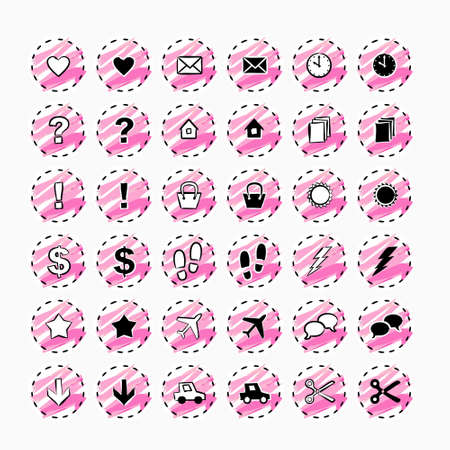 Pink and black modern icons for your design. Set of 36 pieces. Vector illustration.のイラスト素材