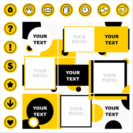 Template for your account 13 icons and a theme for posts. Transparent background. Vector illustration.のイラスト素材