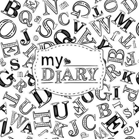 Cover for diary. Seamless lettering background. Vector illustration. School and learning theme.のイラスト素材