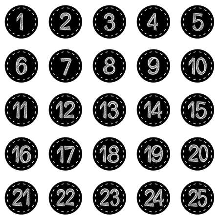 Advent calendar. Advent stickers with numbers. Christmas advent calendar, hand drawn style. Vector illustration.のイラスト素材