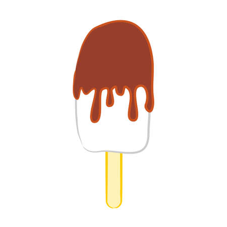 Vector illustration of ice cream on a stick. Chocolate covered white ice cream. Single image of hand-drawn ice cream on a stick.のイラスト素材
