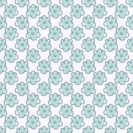 Seamless pattern of hand-drawn flowers. Cute tender blue flowers on a light background. Vector illustration.のイラスト素材