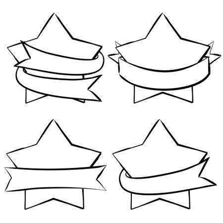 Hand-drawn vector labels with stars. Star wrapped in tape. Ribbons for text. Star with ribbon.のイラスト素材