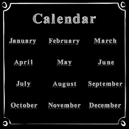 A blank for creating a calendar. Chalked calendar month names. Vector black and white Template for a calendar.のイラスト素材