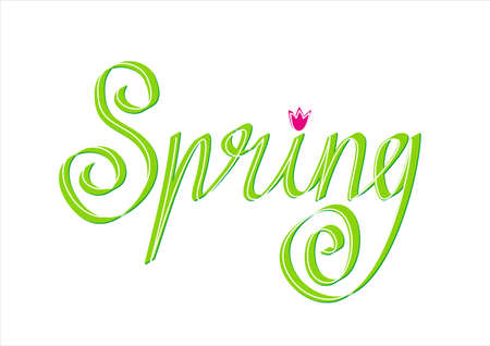 Vector calligraphic word Spring. Spring header in green on a white background.のイラスト素材