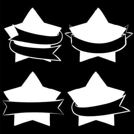 Chalk vector labels with stars. White Star wrapped in black tape. Ribbons for text. Chalk Star with ribbon on a blackboard.のイラスト素材